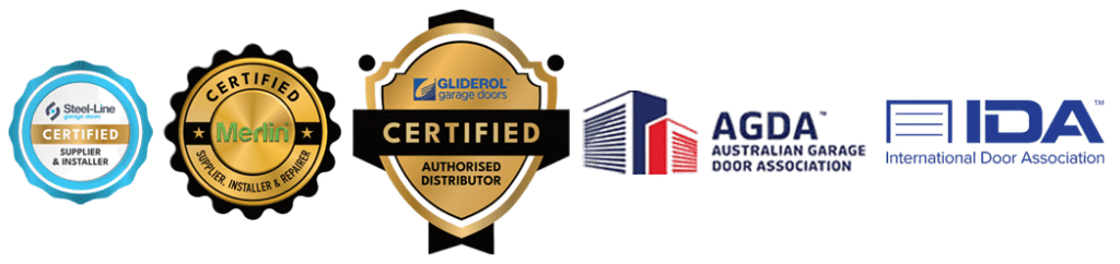 Steel-Line Garage Doors, Gliderol Garage Doors, Merlin Garage Door Openers, Australian Garage Door Association & International Door Association Logo Banner